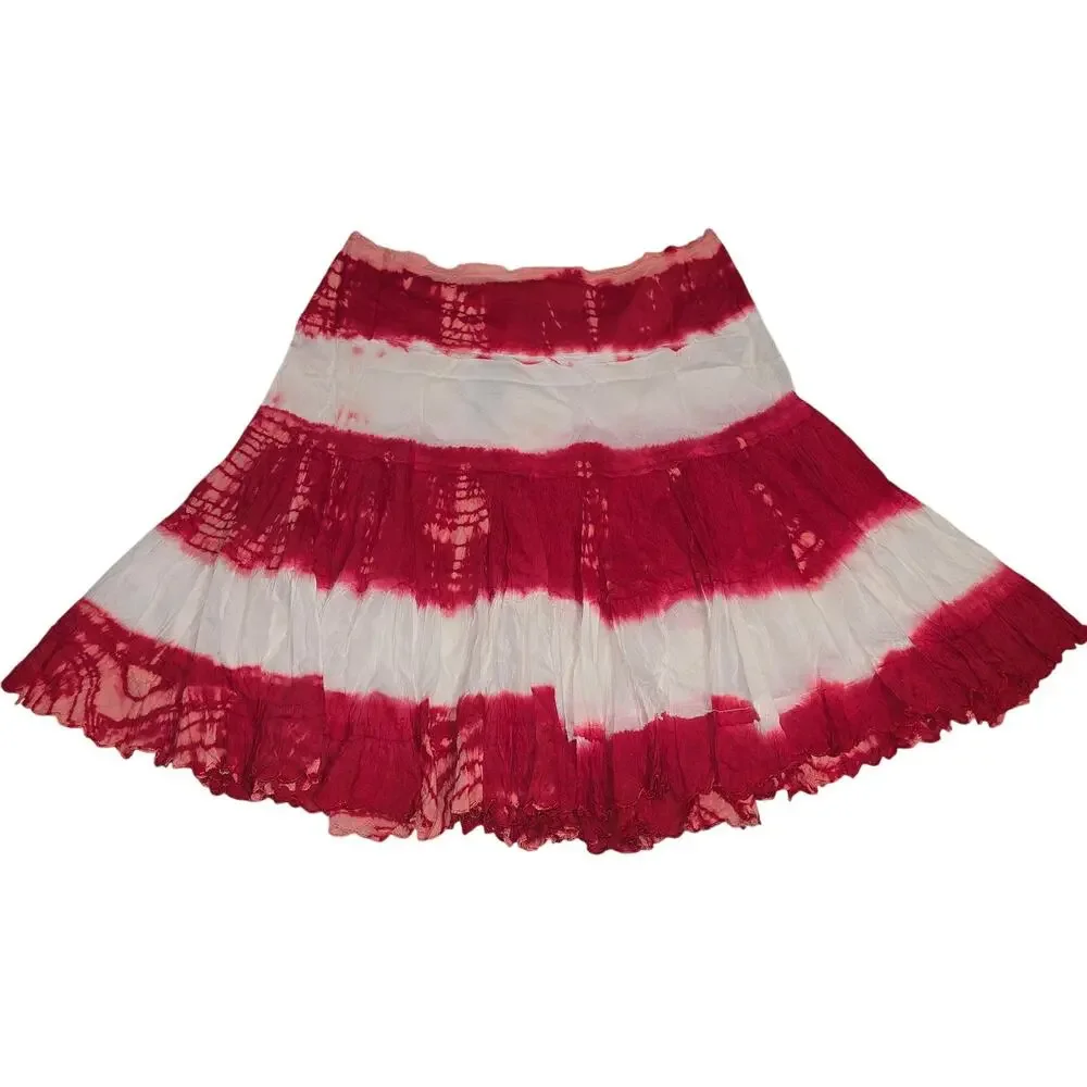 Chaudry Sports‎ Red White Bohemian Tie Dye Prariecore Midi Skirt